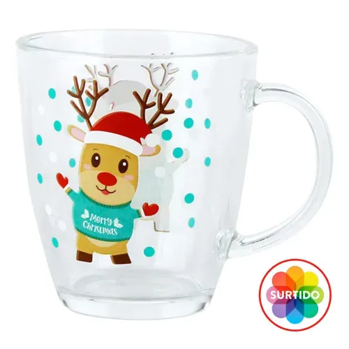Taza Holiday Time de vidrio con diseño de Navidad - 340 ml