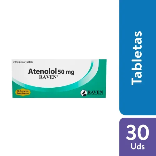 Antihipertensivo Atenolol Raven 50 mg caja 30 tabletas - Precio indicado por tableta