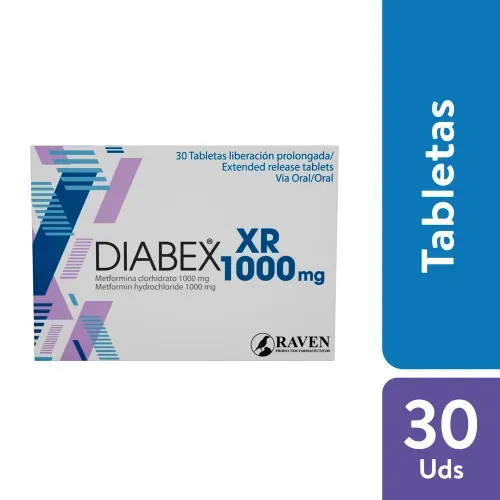 Metformina clorohidrato XR 1000 mg caja 30 comprimidos - Precio indicado por caja