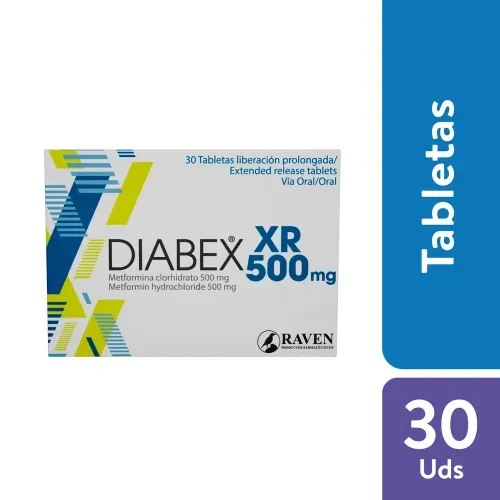 Metformina clorohidrato XR 500 mg caja 30 comprimidos - Precio indicado por caja
