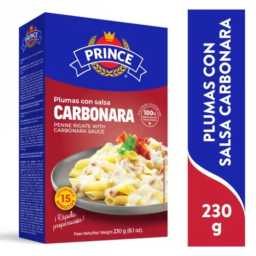 Pasta Prince plumas con salsa carbonara - 230 g