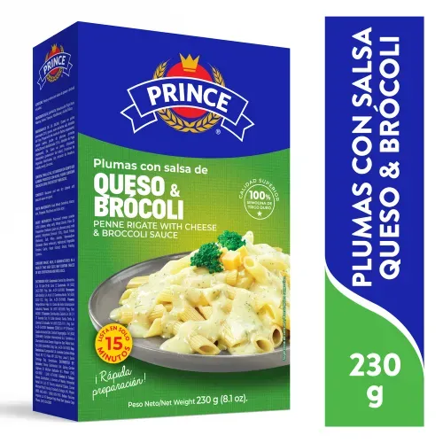 Pasta plumas Prince con salsa de queso y brócoli - 230 g