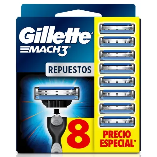 Repuesto Máquina Afeitar Gillette Mach3 3 Hojas - 8 Uds
