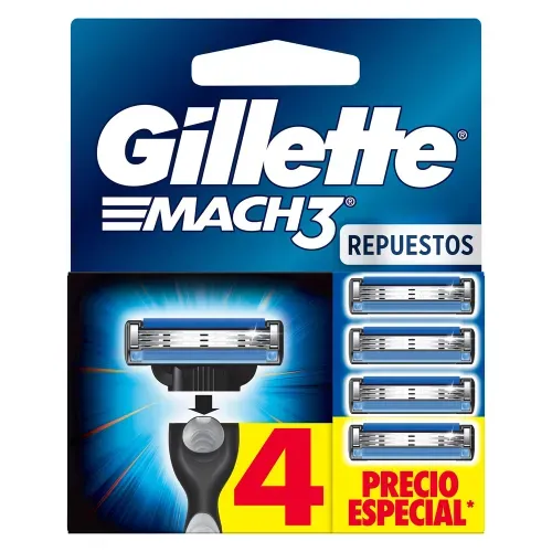 Repuesto Máquina Afeitar Gillette Mach3 3 Hojas - 4 Uds