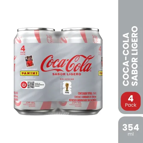 Refresco Gaseoso Coca- Cola Sabor Ligero Lata 4 pack - 354ml