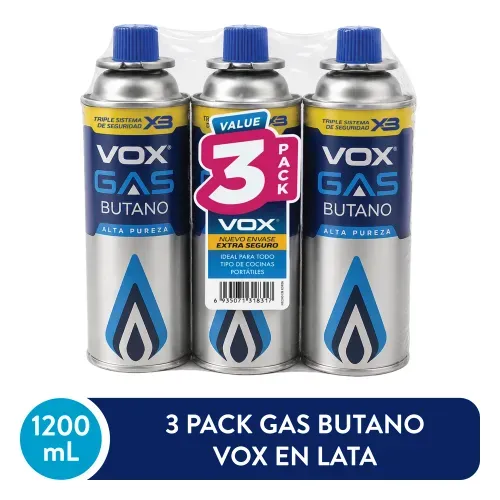 Gas Butano VOX Triple Sistema de Seguridad 3-Pack - 660 g