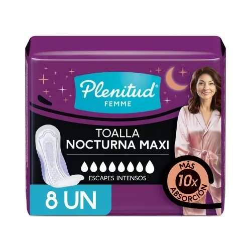 Toallas para Incontinencia Plenitud Femme Maxi Nocturna - 8 Unidades
