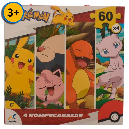 Rompecabezas 4 En 1 Pokemon Caja De Cart