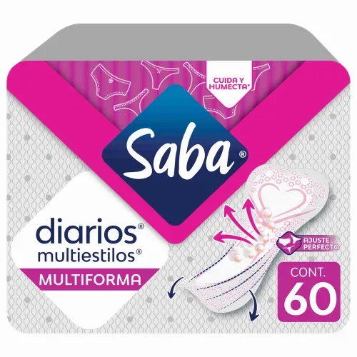 Protectores Diarios® Saba® Multiestilos® Multiforma para flujo vaginal - 60 piezas