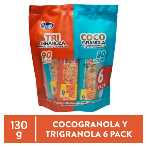 Barra de cereales Jack's tri granola sabor miel y sabor coco 6 pack - 130 g