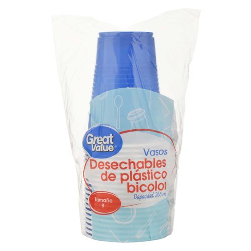Vaso Great Value Plástico Bicolor 9oz 20 unidades