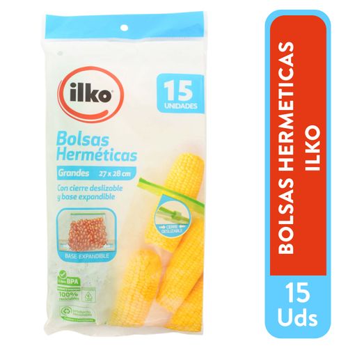 Bolsas herméticas Ilko grandes con base expandible y cierre deslizable - 15 Uds