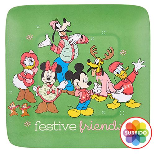 Plato Disney cuadrado de melamina con diseño de Navidad - 10 Pulgadas