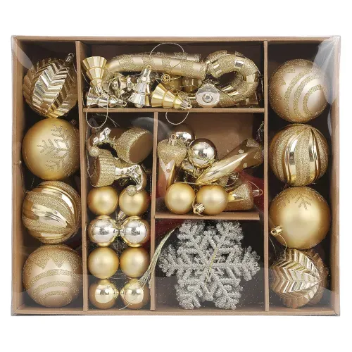 Adornos Holiday Time para árbol dorados surtidos Navidad - 70 Uds
