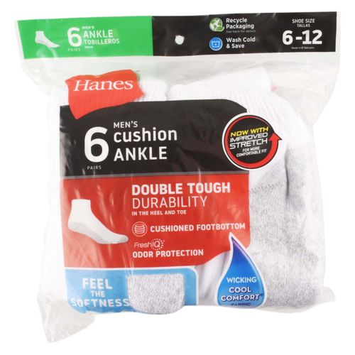 Calcetas para caballero Hanes cortas color blanco - 6 Pack