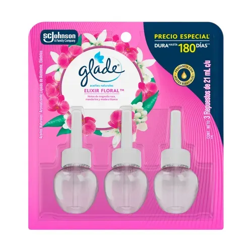 Aromatizante Aceites Naturales Glade Elixir Floral 3 Repuestos 21ml c/u
