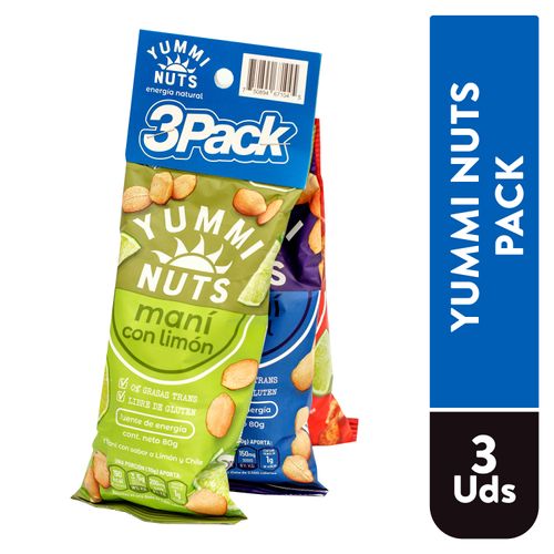 Maní Yummi Nuts Surtido Limón Sal Vinagre y Chile 3 pack - 240 g