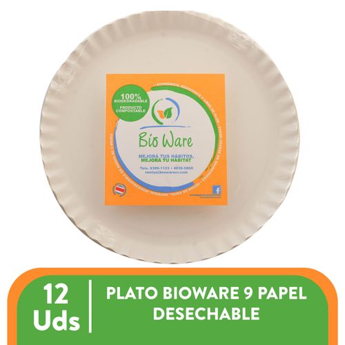 Plato desechable Bioware de papel N9 - 12 Uds