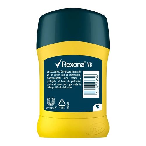 Desodorante Rexona caballero V8 protección seca y fresca barra - 45 g