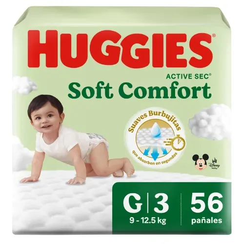 Pañales Huggies Soft Comfort Etapa 3/G - 56 Unidades