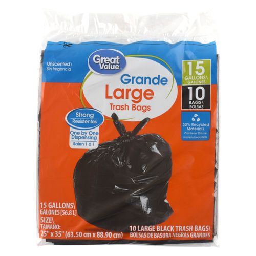 Bolsas Supermax para basura negra con manigueta grande - 10 uds