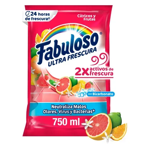 Desinfectante Fabuloso Multiusos Frescura Activa Antibacterial Bicarbonato Cítricos y Frutas - 750 ml