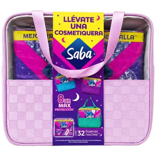 Toallas Femeninas Saba Buenas Noches con alas con Cosmetiquera - 32 piezas