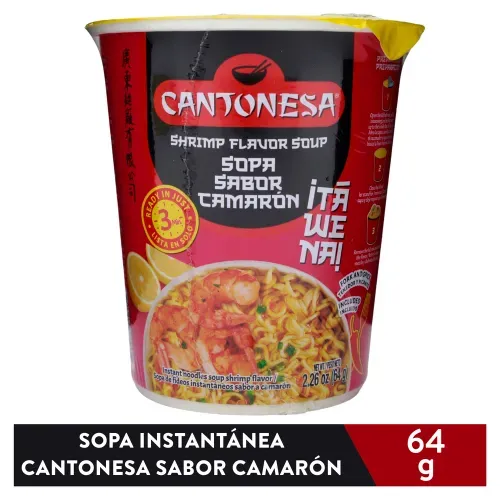 Sopa Instantanea Cantonesa Vaso Sabor Camarón - 64 g