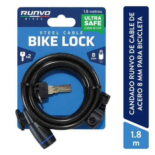 Candado Runvo de Cable de acero 8mm para bicicleta 1.8m