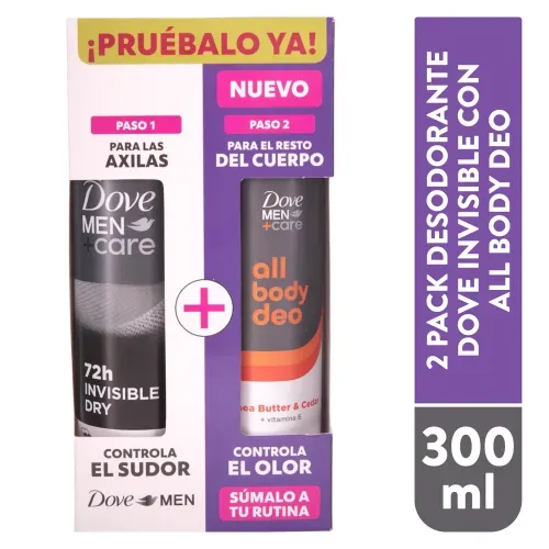 2pk Deo Dove Invisible Con Abd 300ml Unidad