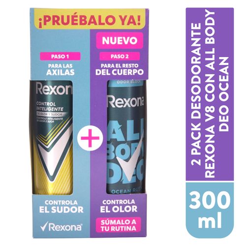 Desodorante Rexona control inteligente + desodorante corporal all body deo ocean rush 2 pack - 600 ml