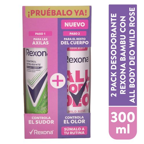Desodorantes Rexona Bamboo y All Body Deo Wild Rose 2 Pack - 300 ml