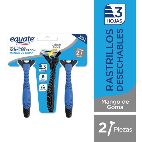 Rasuradoras Desechables Equate 3 Hojas Mango Ergonómico De Goma - 2Pzas