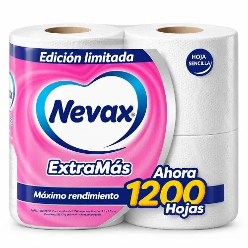 Papel Higiénico Nevax Extramás Hoja Sencilla - 4 Rollos