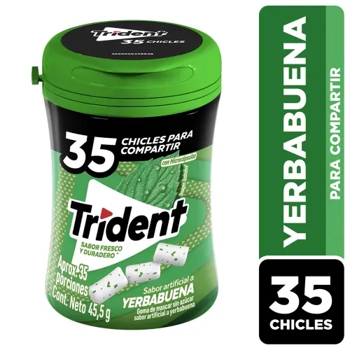 Chicle Trident botella sin azúcar sabor yerbabuena 35 Uds - 45,5g