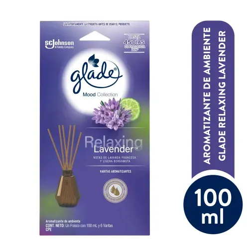 Aromatizante Glade Aromatizantes Relaxing Lavender Frasco con 100 ml y 6 Varitas