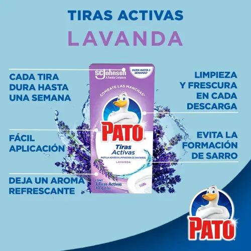 Limpiador Baño Pato Tiras Activas Pastillas Para Sanitario Lavanda - 3 Uds