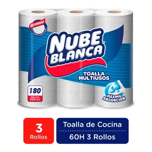 Toallas Nube Blanca de Cocina 3 Rollos - 60 hojas