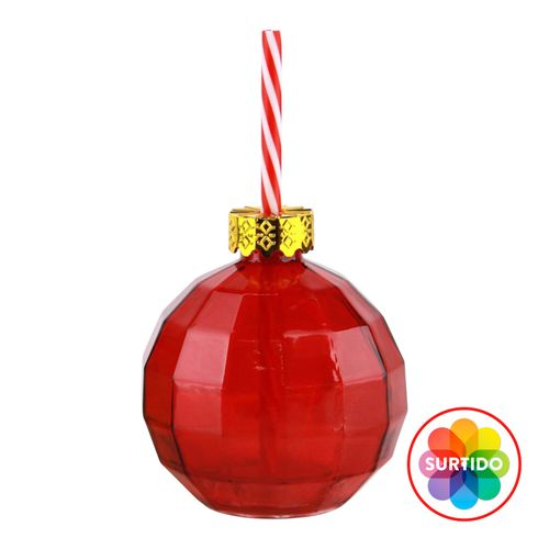 Vaso Holiday Time de vidrio con tapa y pajilla en rojo y verde Navidad - 16 cm
