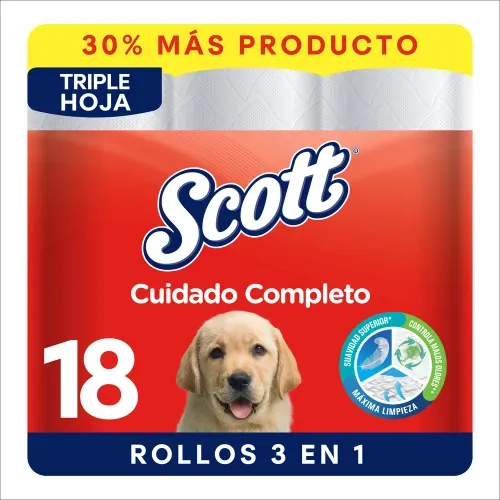 Papel Higiénico Scott Cuidado Completo Triple Hoja - 18 rollos