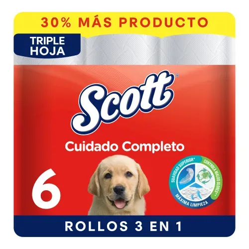 Papel Higiénico Scott Cuidado Completo Triple Hoja - 6 rollos