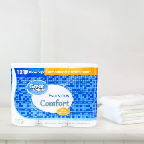 Papel Higiénico Great Value Doble Hoja Comodidad y Resistencia - 12 Rollos