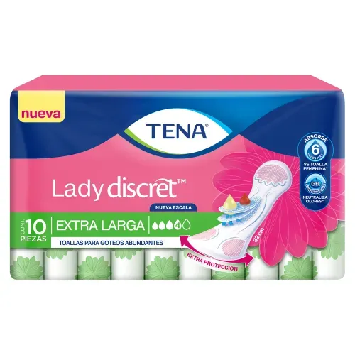 Toallas para incontinencia TENA Lady Discret Extra Larga Goteos Abundantes - 10 piezas