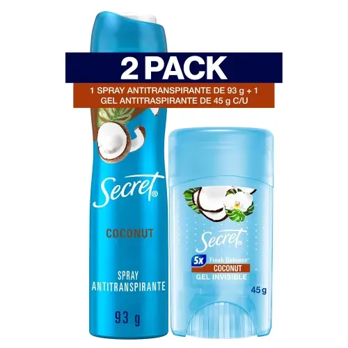 Spray Antitranspirante Secret Coconut + Gel Invisible - 93 g + 45 g