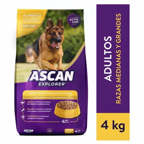 Alimento Ascan explorer para perro adulto raza medianas y grandes - 4 kg