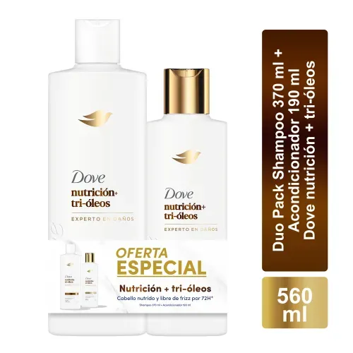 Duo Pack Shampoo 370 ml + Acondicionador 190 ml Dove Nutrición + Tri Óleos