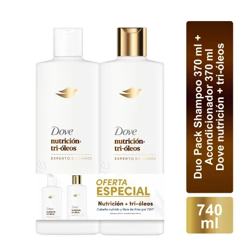 Duo Pack Shampoo 370 ml + Acondicionador 370 ml Dove Nutrición + Tri Óleos