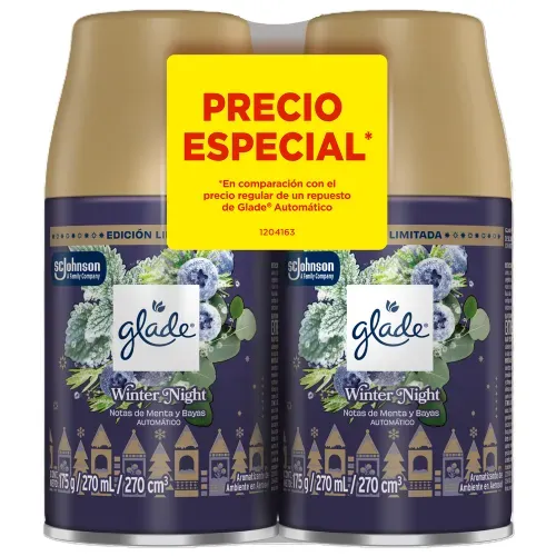Aromatizante Glade Automático en Aerosol Winter Night Repuesto 2 pack- 350 g