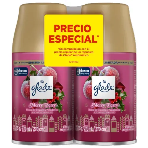 Aromatizante Glade Automático en Aerosol Merry Berry  Repuesto 2 pack- 350 g