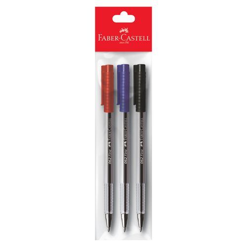 Boligrafo Faber Castell Fino 062 (Azul, Negro, Rojo) Blister 3 Unidades